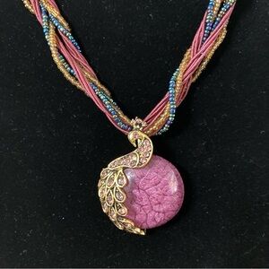 Zonman Jeweled Peacock Braided Necklace.  Labeled Purple. New In Box.